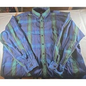 Van Heusen 417 Button Up Shirt. Green Blue Plaid. Long Sleeve. Size XL